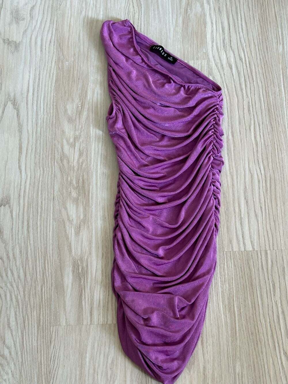 Lioness One Shoulder Ruched Metallic Amethyst Purple Dress Size XS